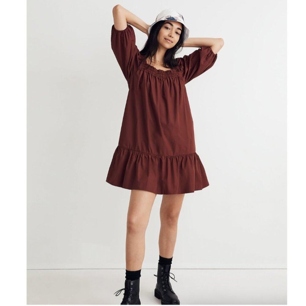 Madewell Poplin Puff Sleeve Mini Dress